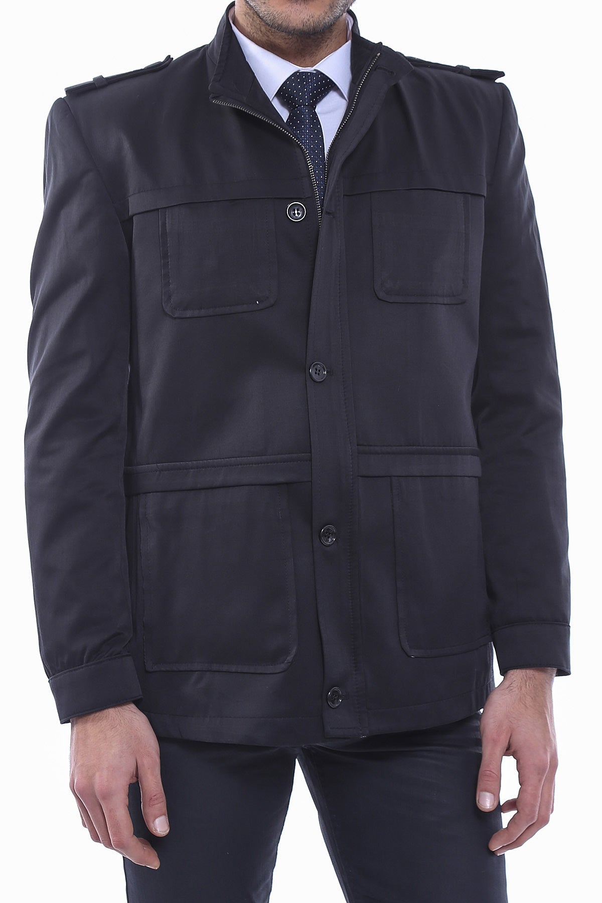 Plain Black Men Short Coat
