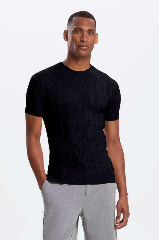 Short Sleeve Cable Knit T-Shirt
