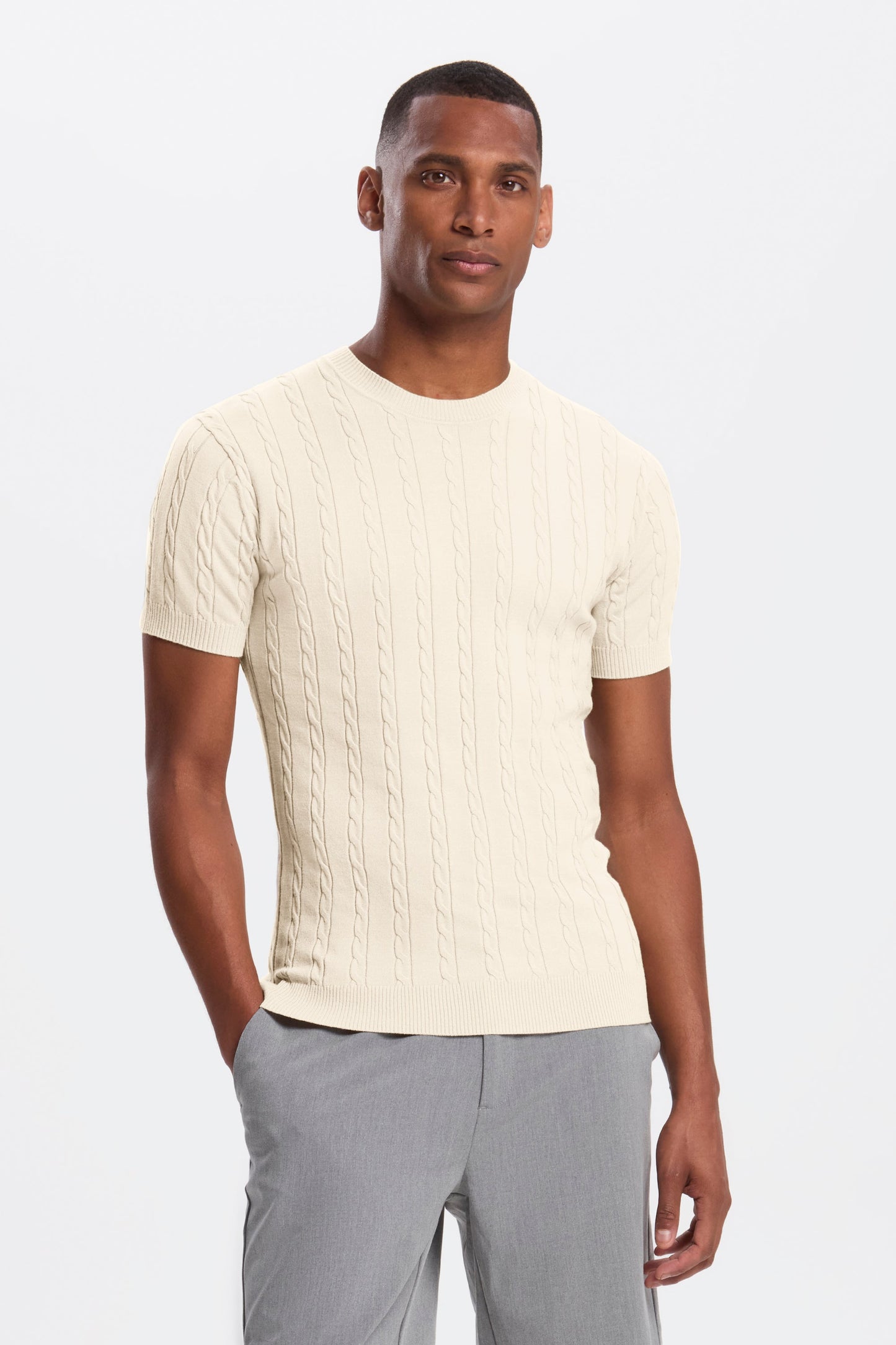 Short Sleeve Cable Knit T-Shirt