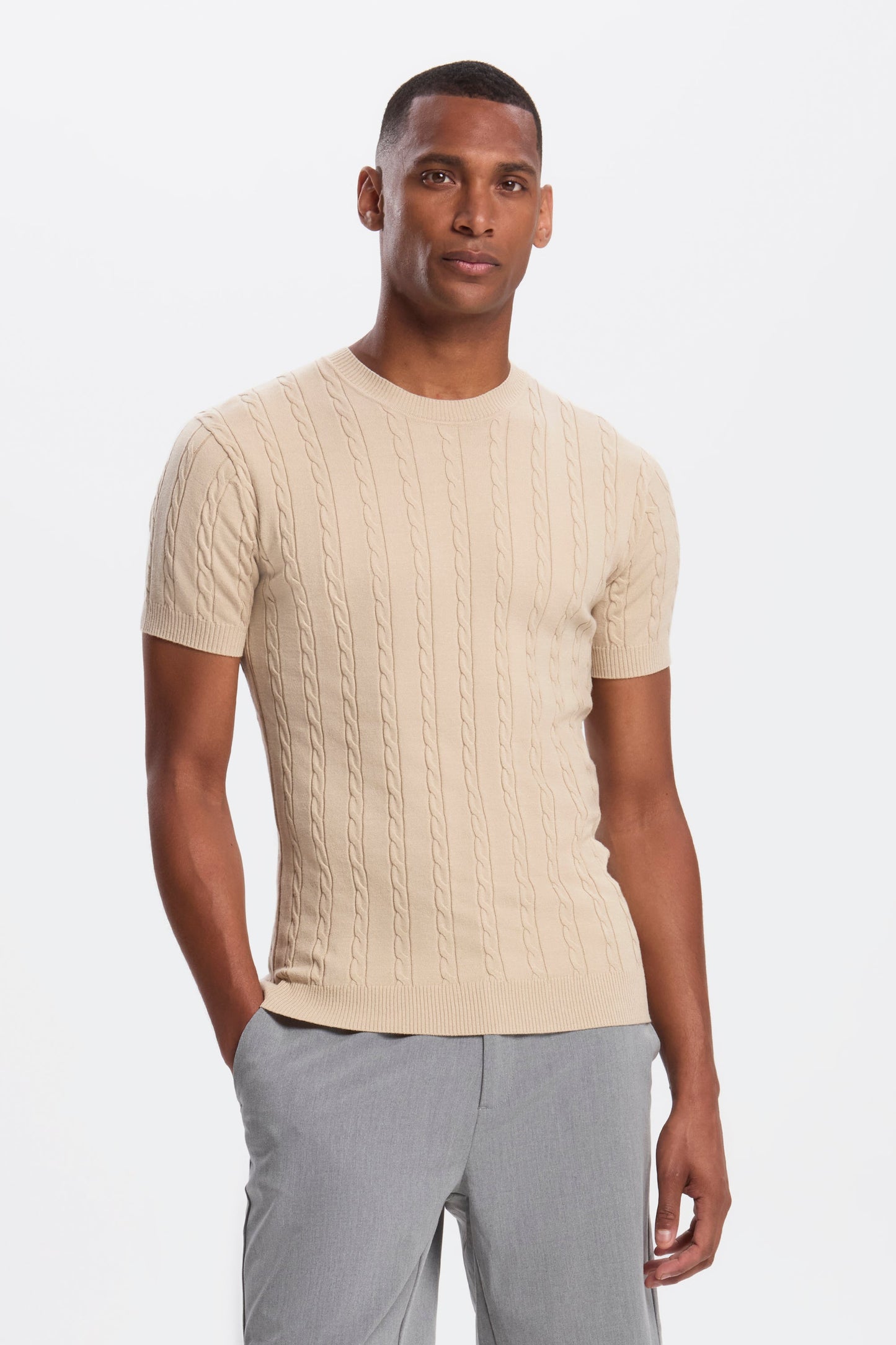 Short Sleeve Cable Knit T-Shirt