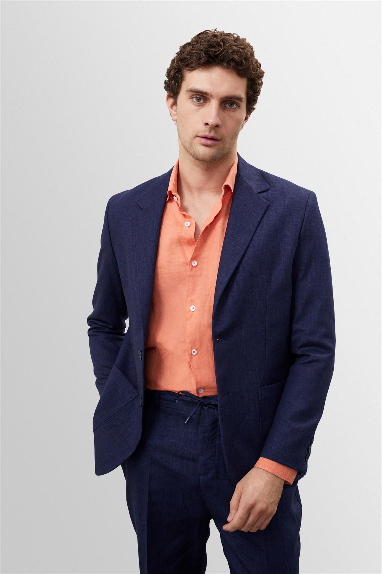 Men's Navy Blue 100% Linen Blazer Jacket