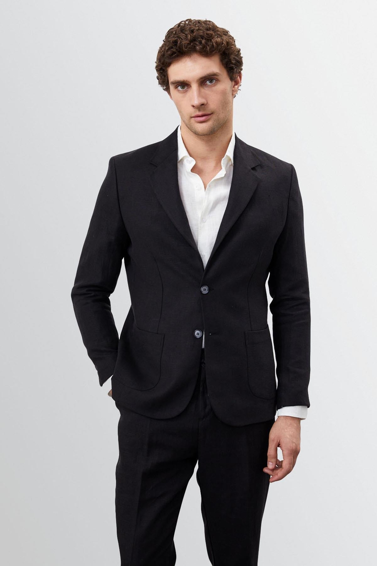 Men's Black 100% Linen Blazer Jacket