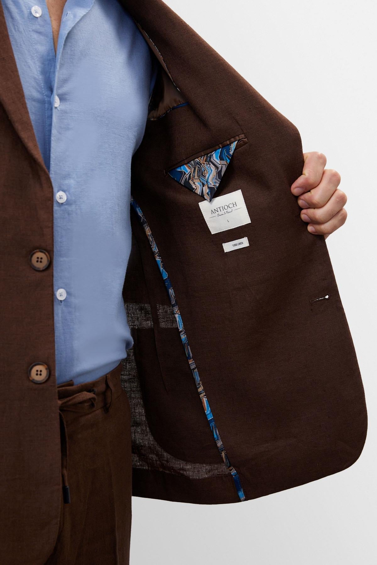 Men's Brown 100% Linen Blazer Jacket