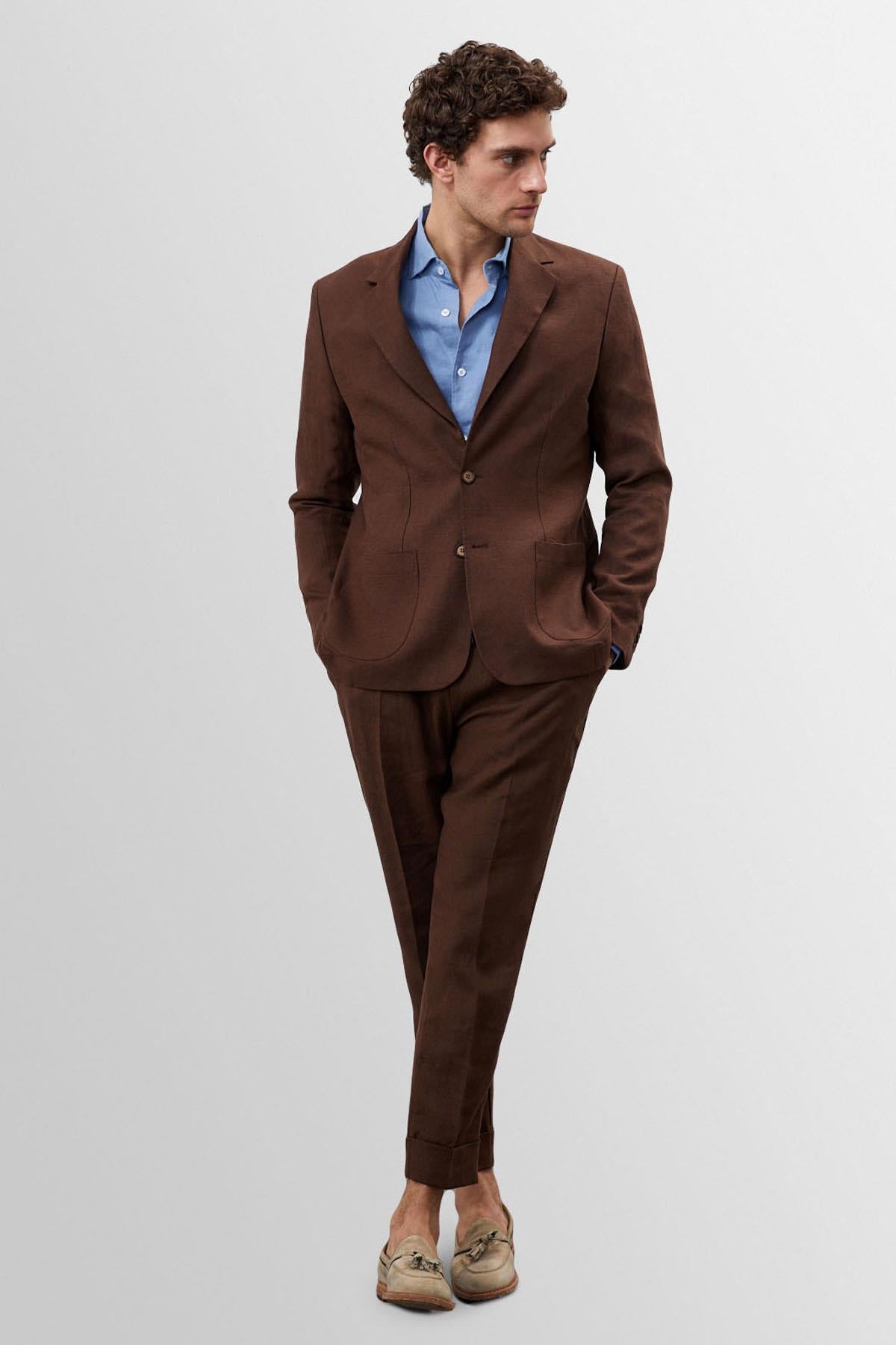 Men's Brown 100% Linen Blazer Jacket