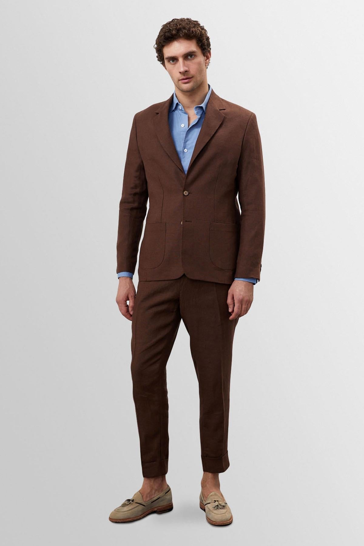 Men's Brown 100% Linen Blazer Jacket