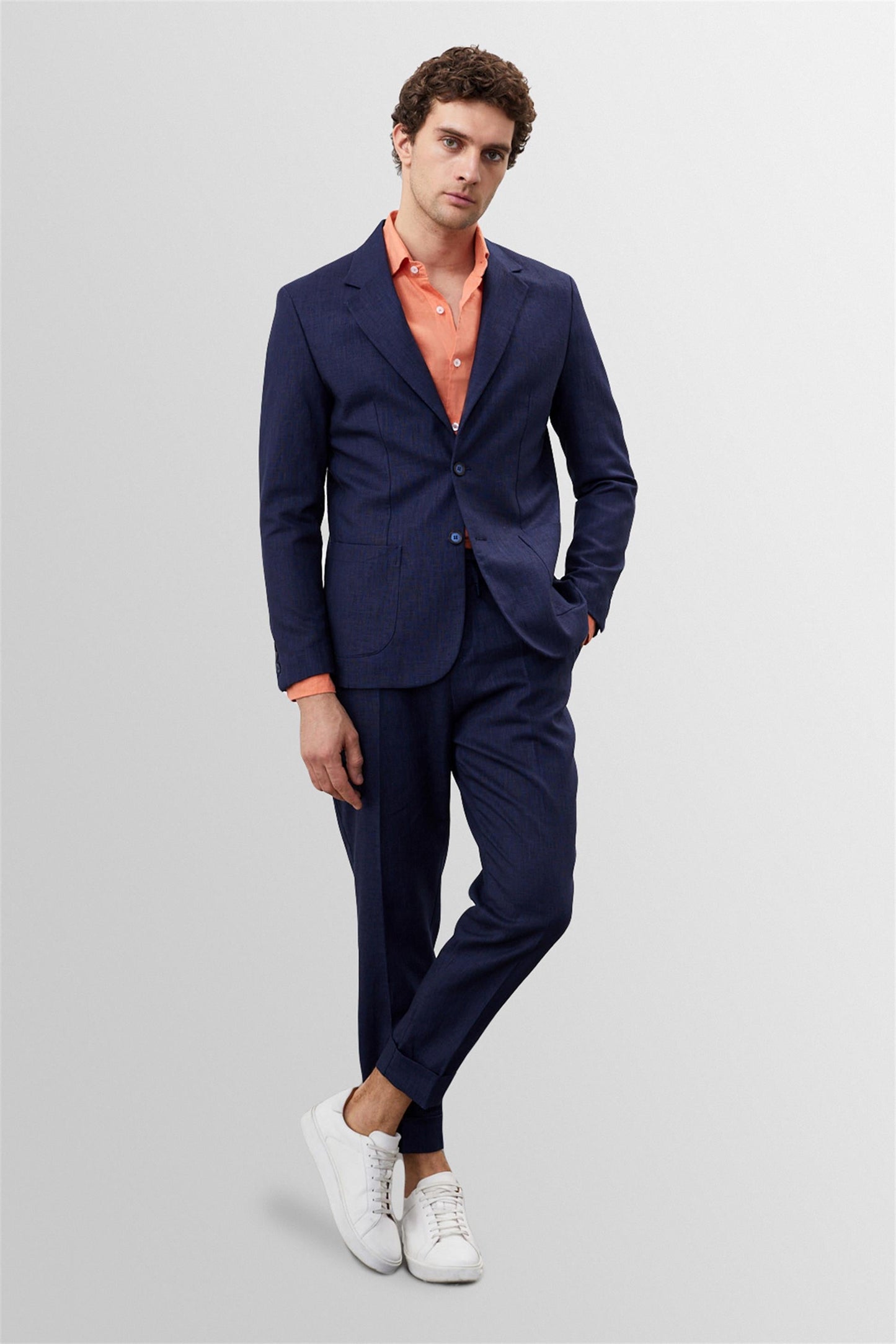Men's Navy Blue 100% Linen Blazer Jacket