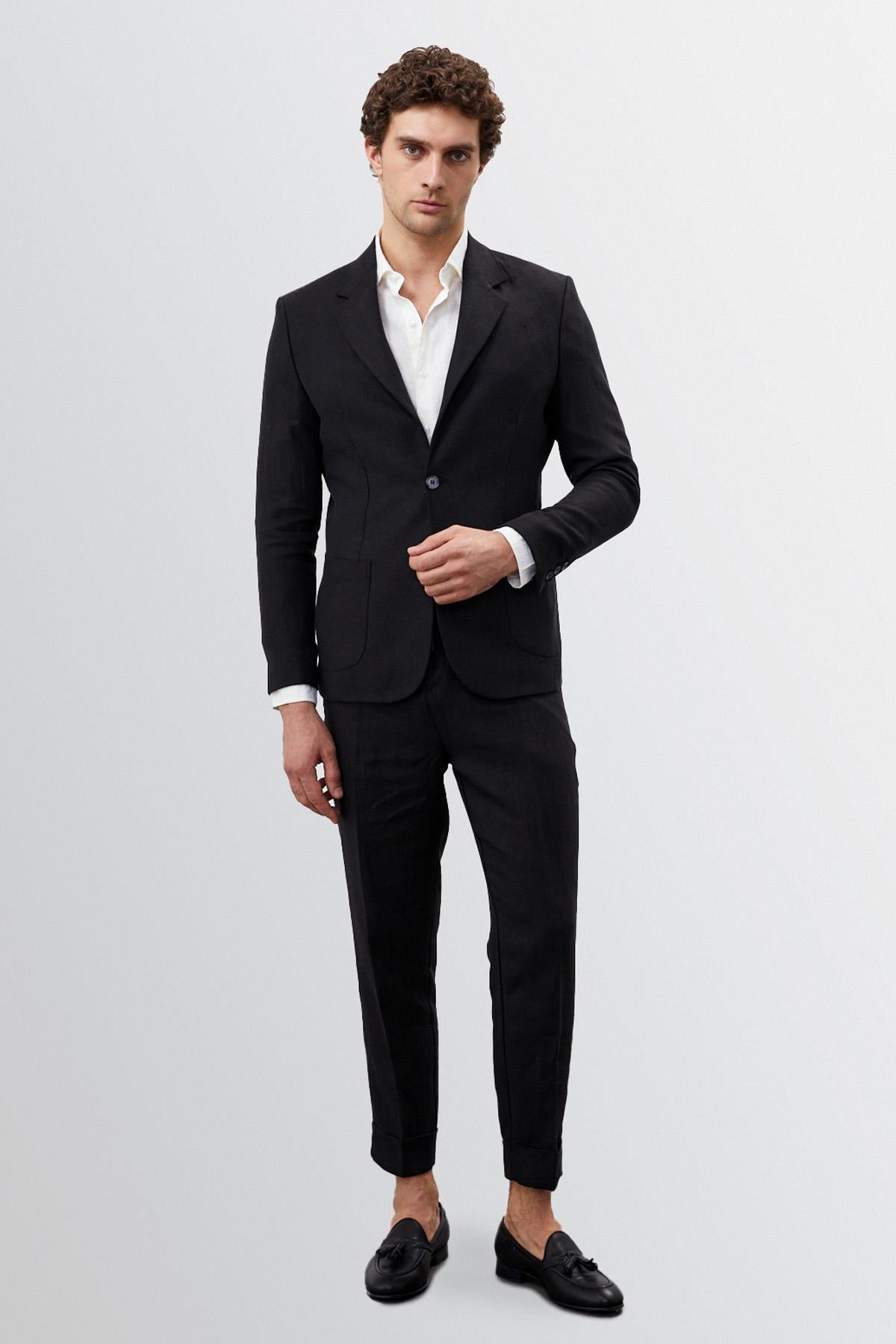 Men's Black 100% Linen Blazer Jacket