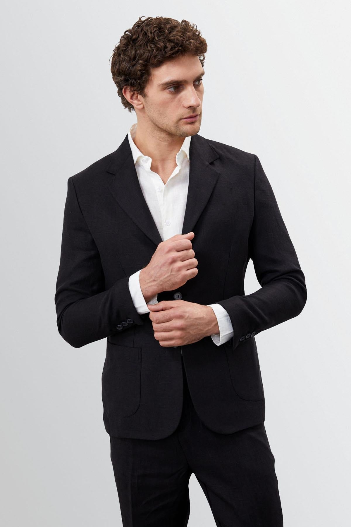 Men's Black 100% Linen Blazer Jacket