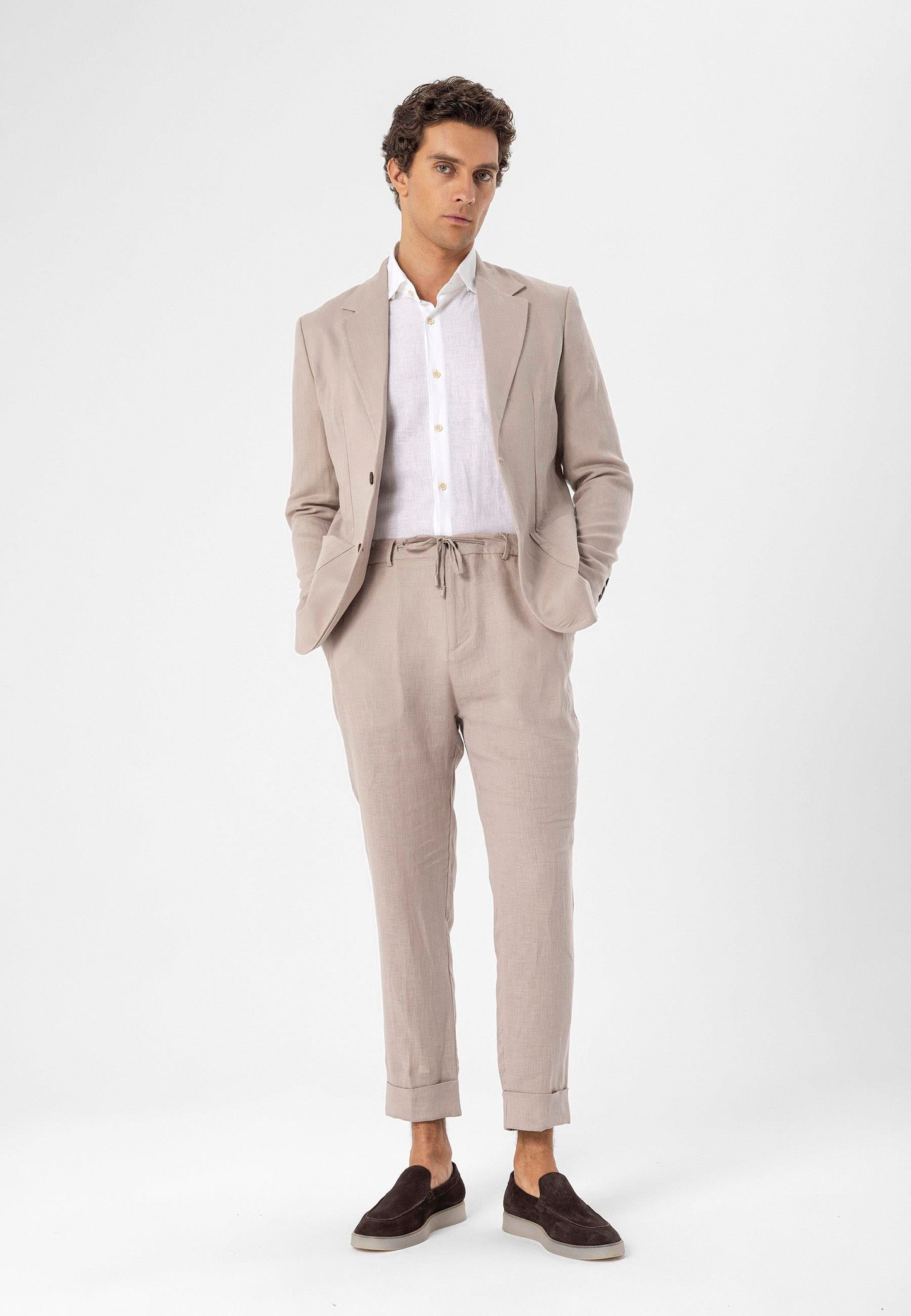 Men's Beige 100% Linen Blazer Jacket