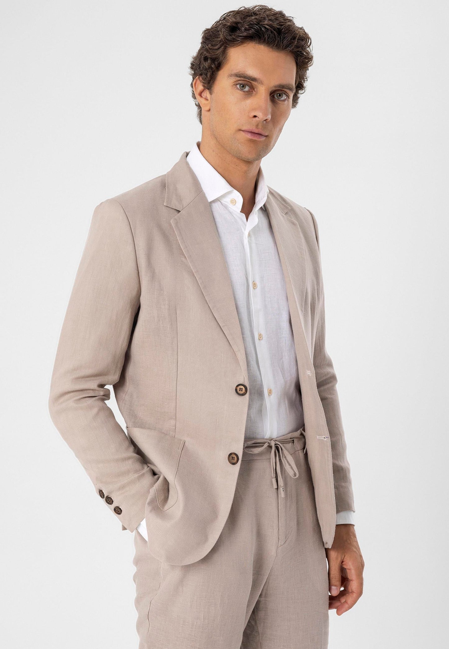 Men's Beige 100% Linen Blazer Jacket