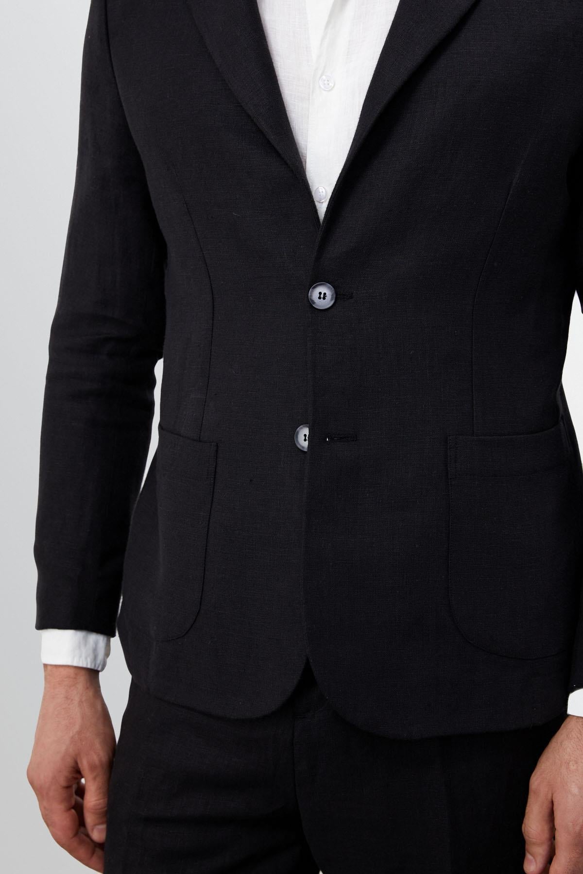 Men's Black 100% Linen Blazer Jacket