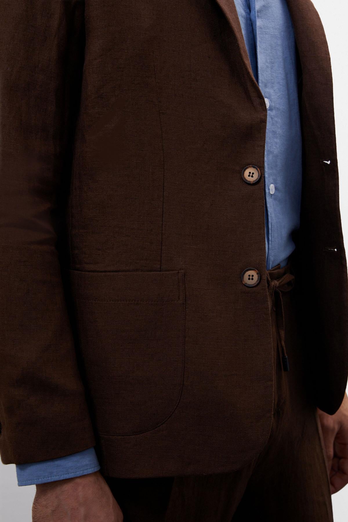 Men's Brown 100% Linen Blazer Jacket