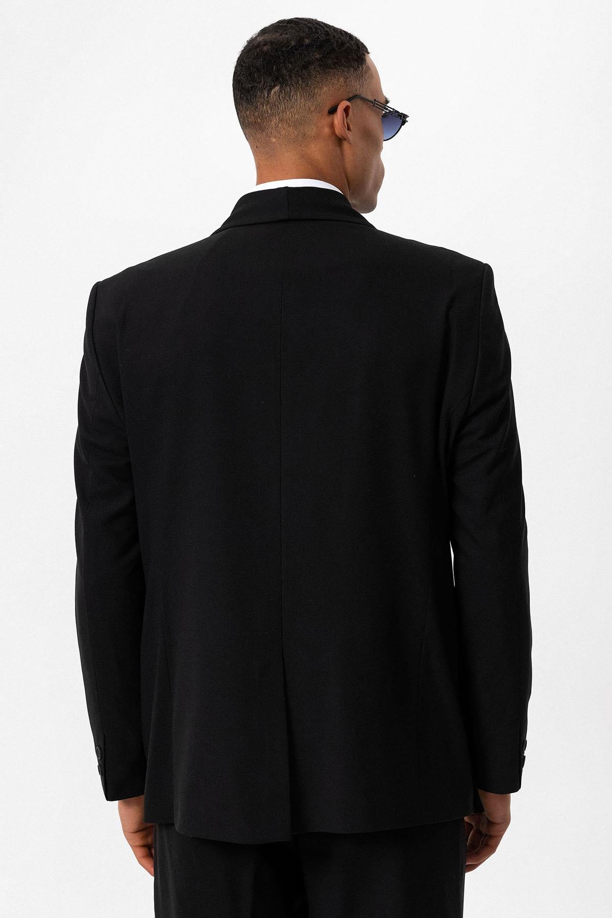 Black Double-Breasted Belted Men's Blazer