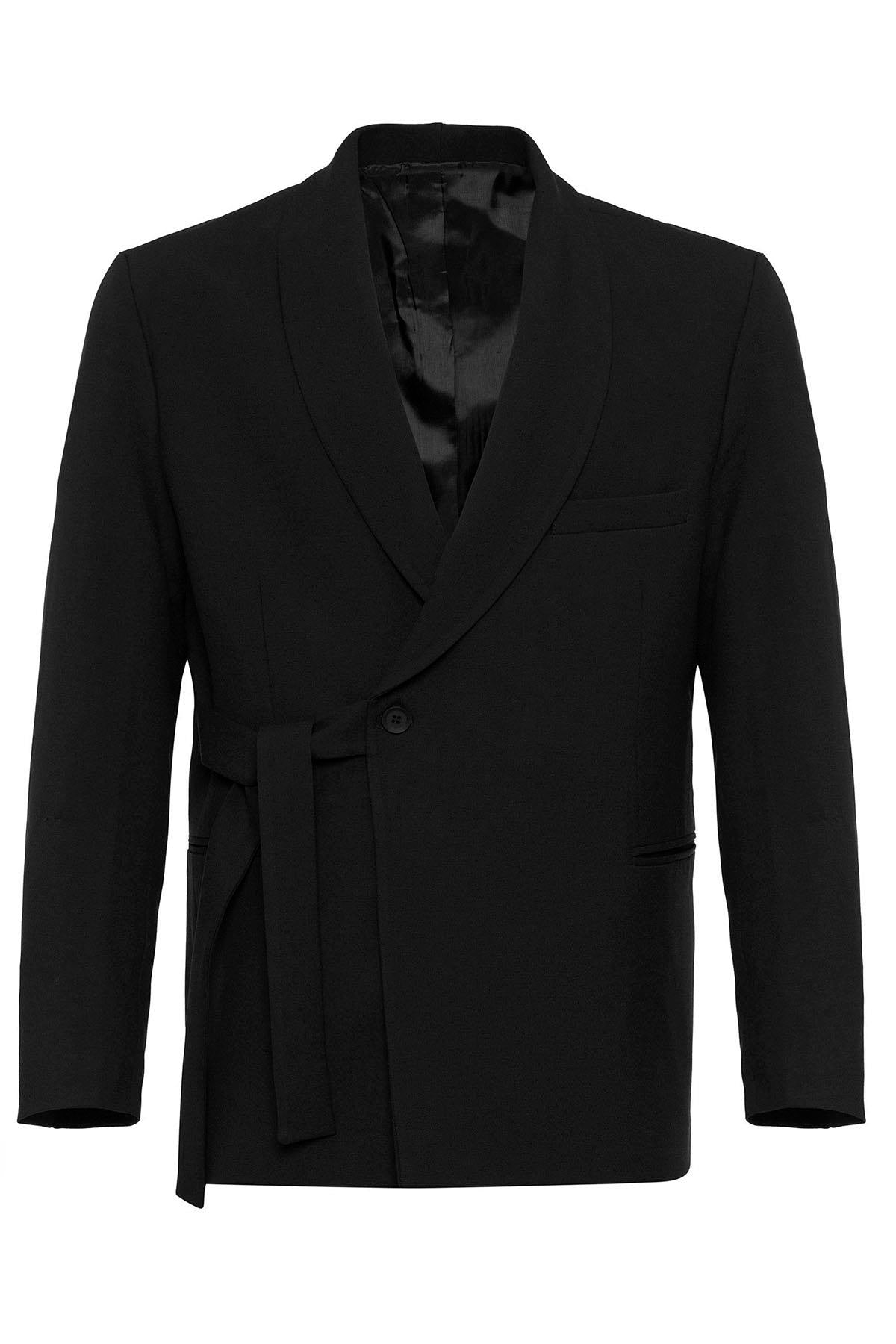 Black Double-Breasted Belted Men's Blazer