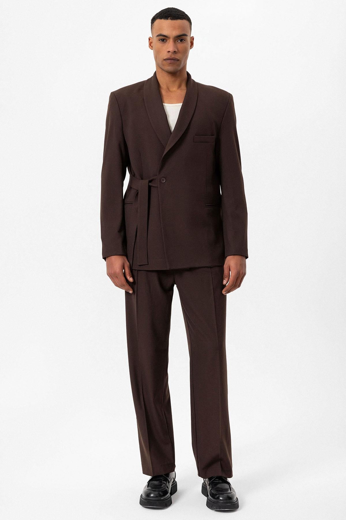 KOALA SYDNEY Men's Brown 100% Linen Pocket Detail Double-Breasted Blazer