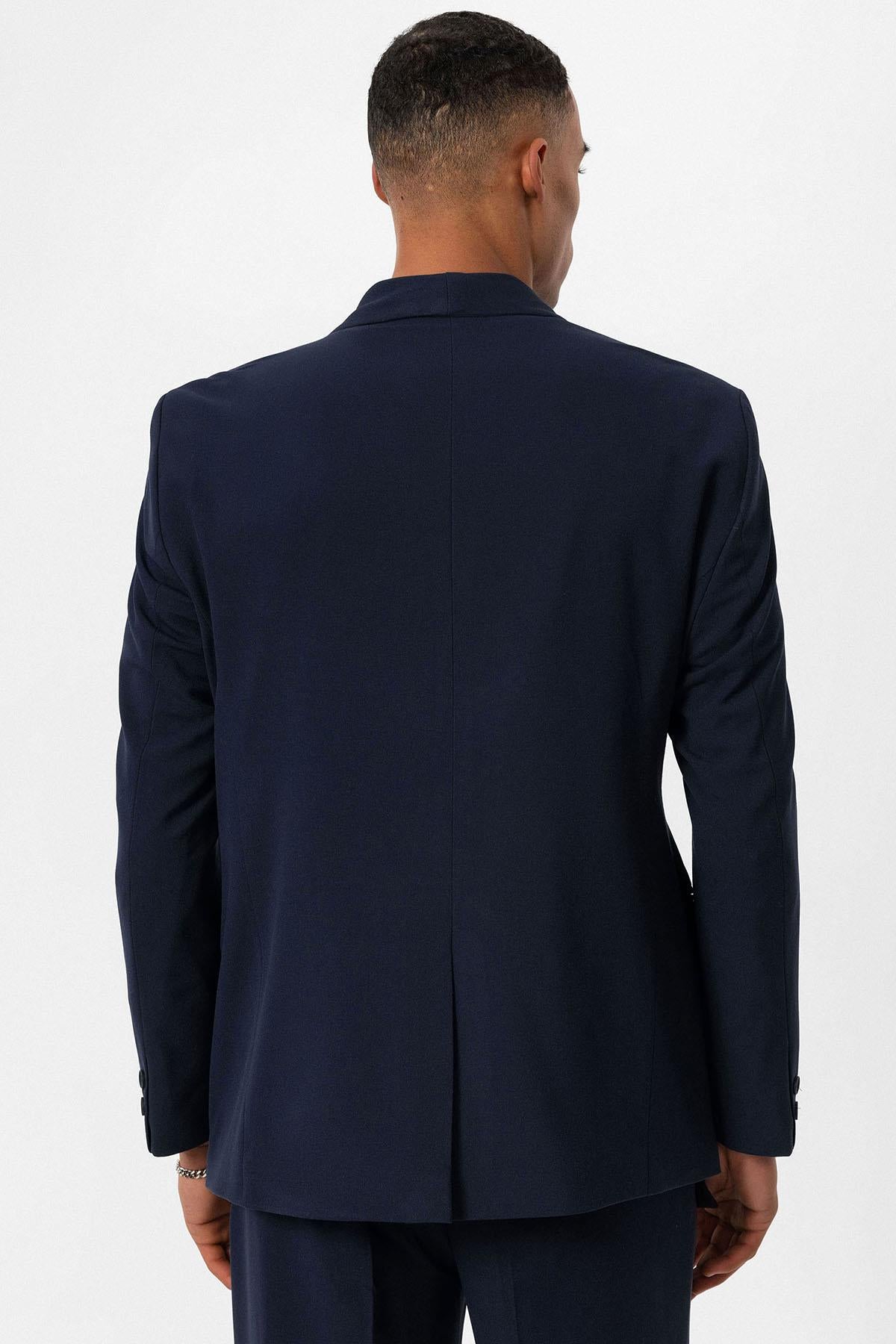 KOALA SYDNEY Men's Navy Blue 100% Linen Pocket Detail Double-Breasted Blazer
