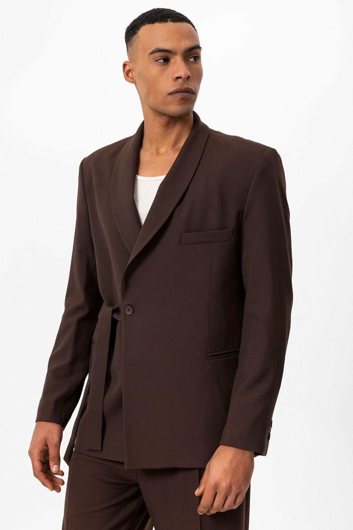 KOALA SYDNEY Men's Brown 100% Linen Pocket Detail Double-Breasted Blazer