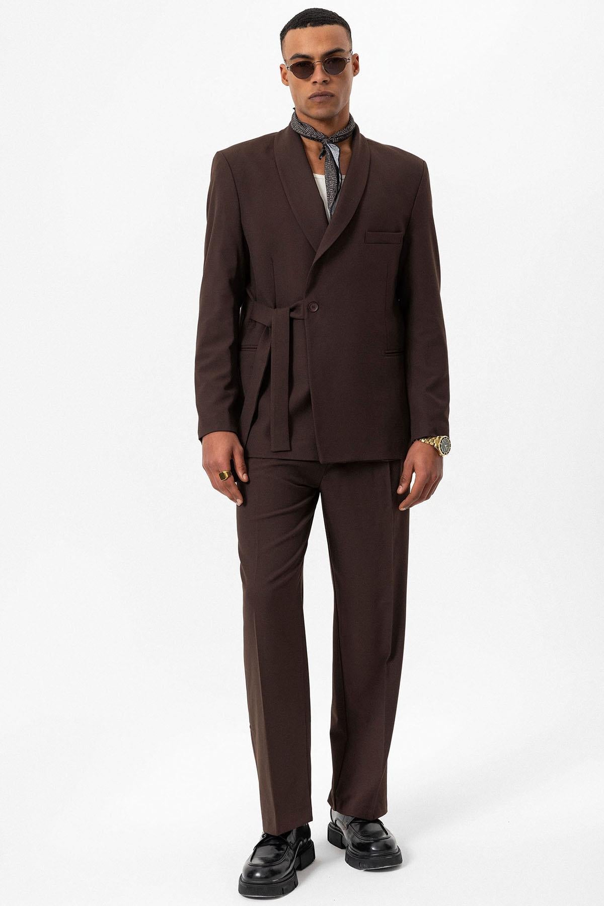 KOALA SYDNEY Men's Brown 100% Linen Pocket Detail Double-Breasted Blazer