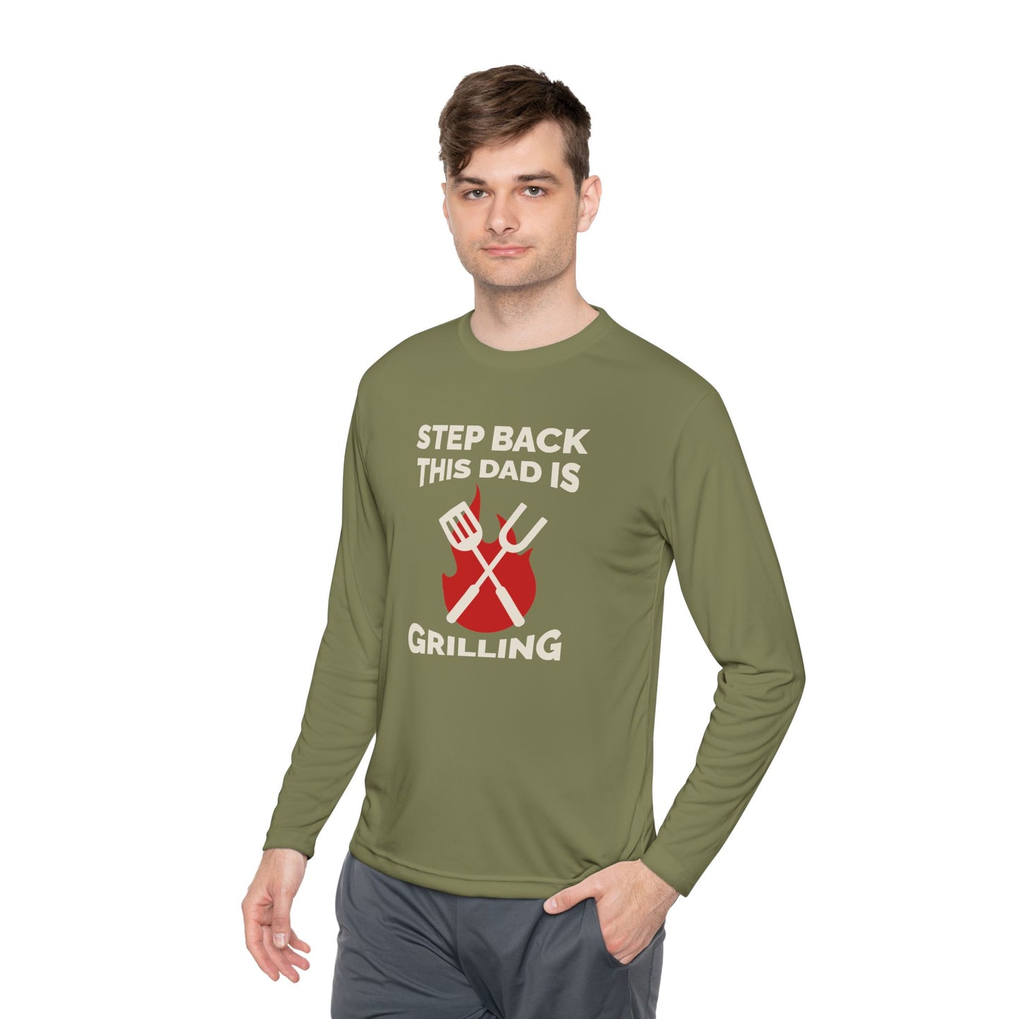 Men's 'Step Back This Dad Is Grilling' Long Sleeve Tee - Perfect for Father's Day & BBQ Lovers