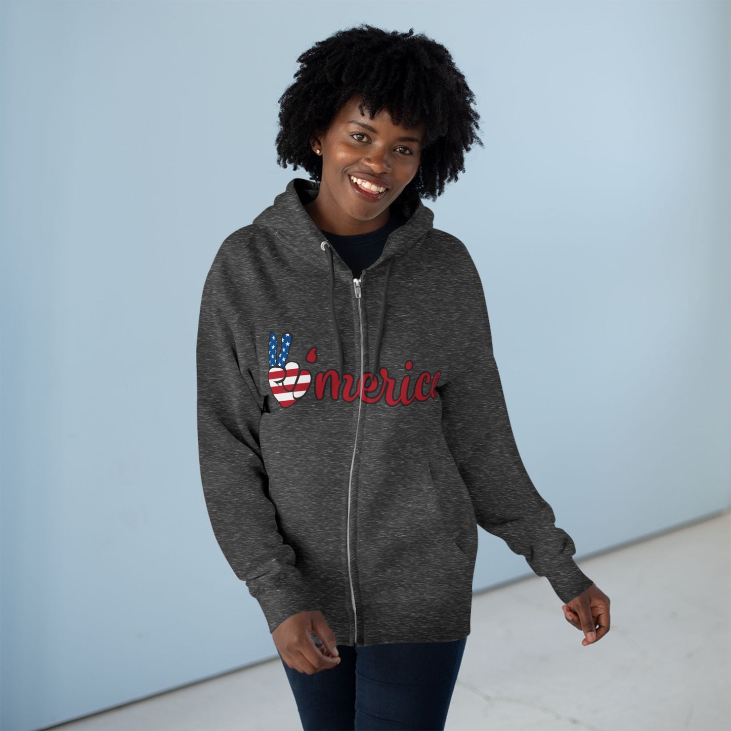 Patriotic Peace Zip Hoodie - Unisex American Flag Design