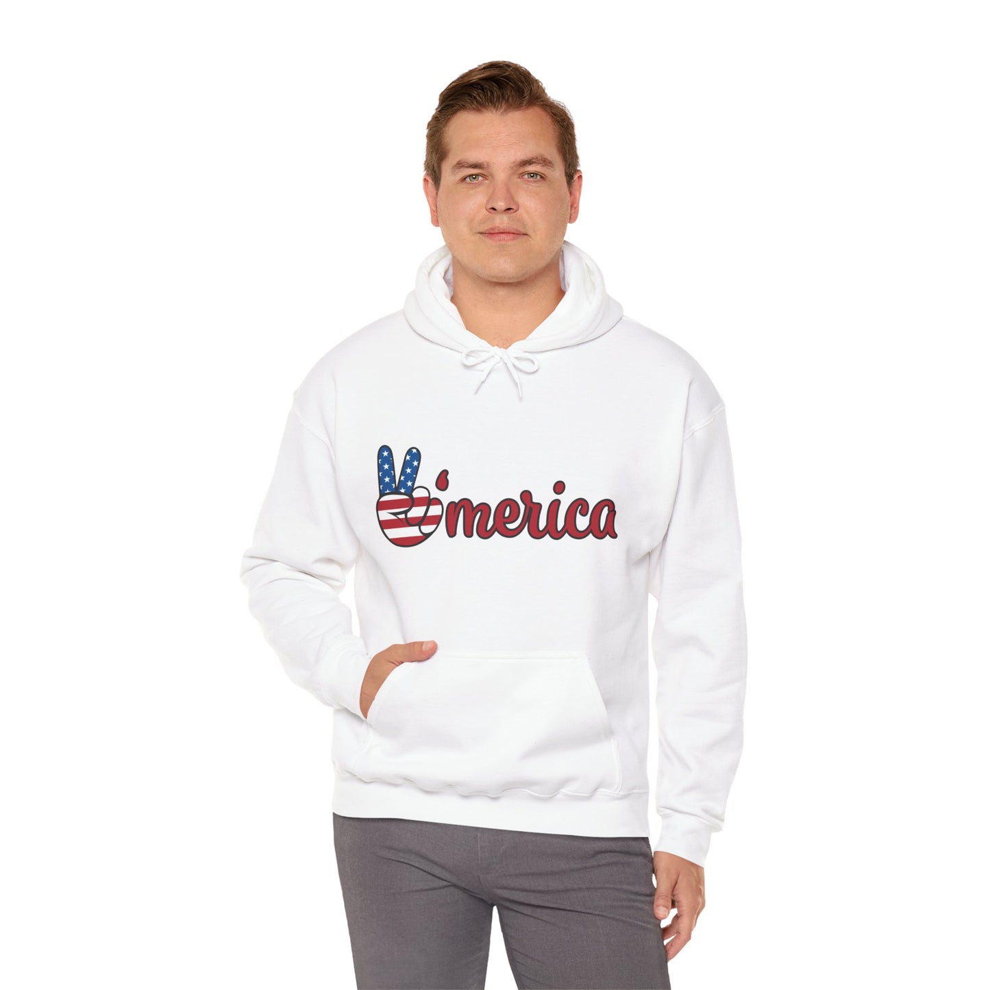 Unisex Peace V'merica Hooded Sweatshirt - Comfortable Casual Wear for Celebrations