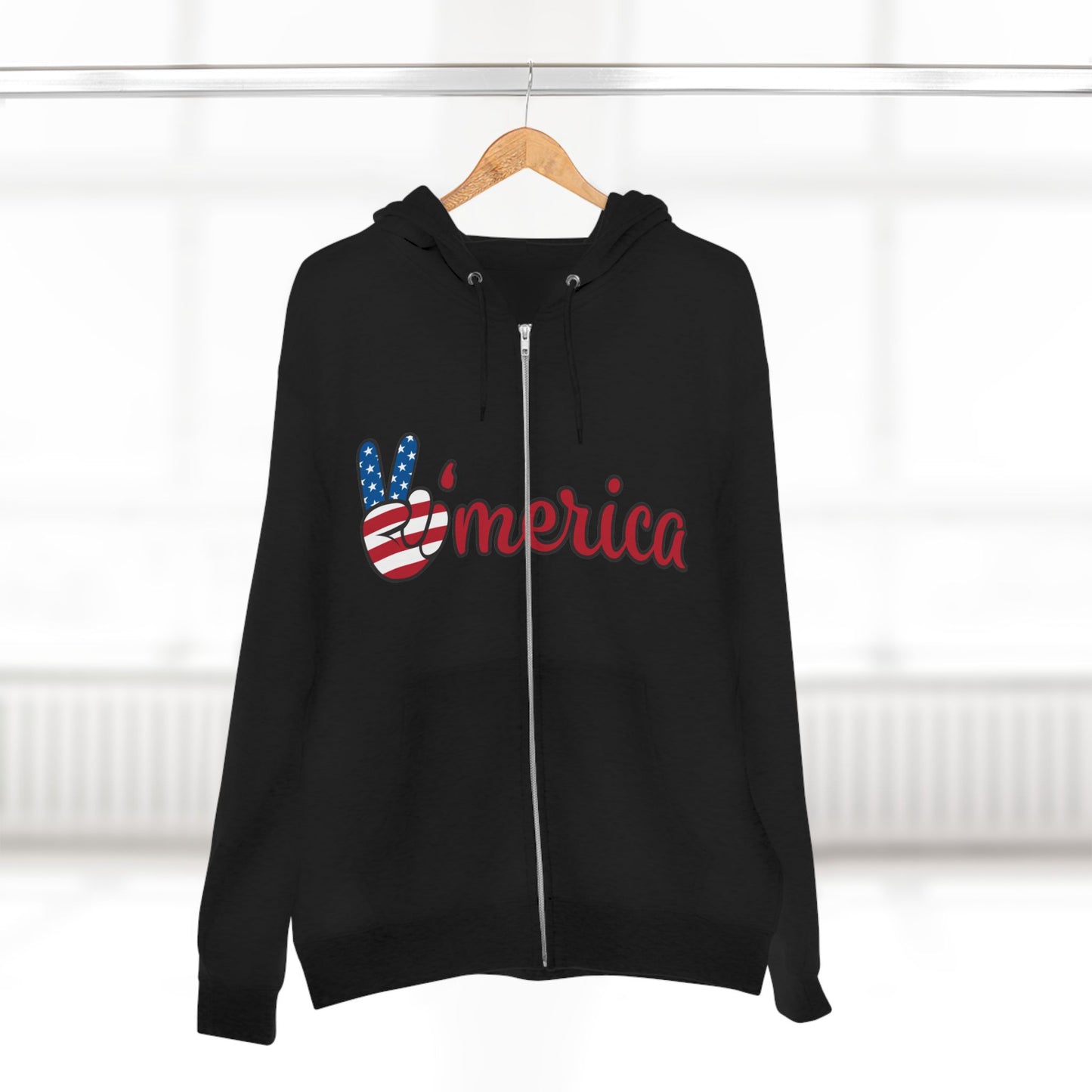Patriotic Peace Zip Hoodie - Unisex American Flag Design