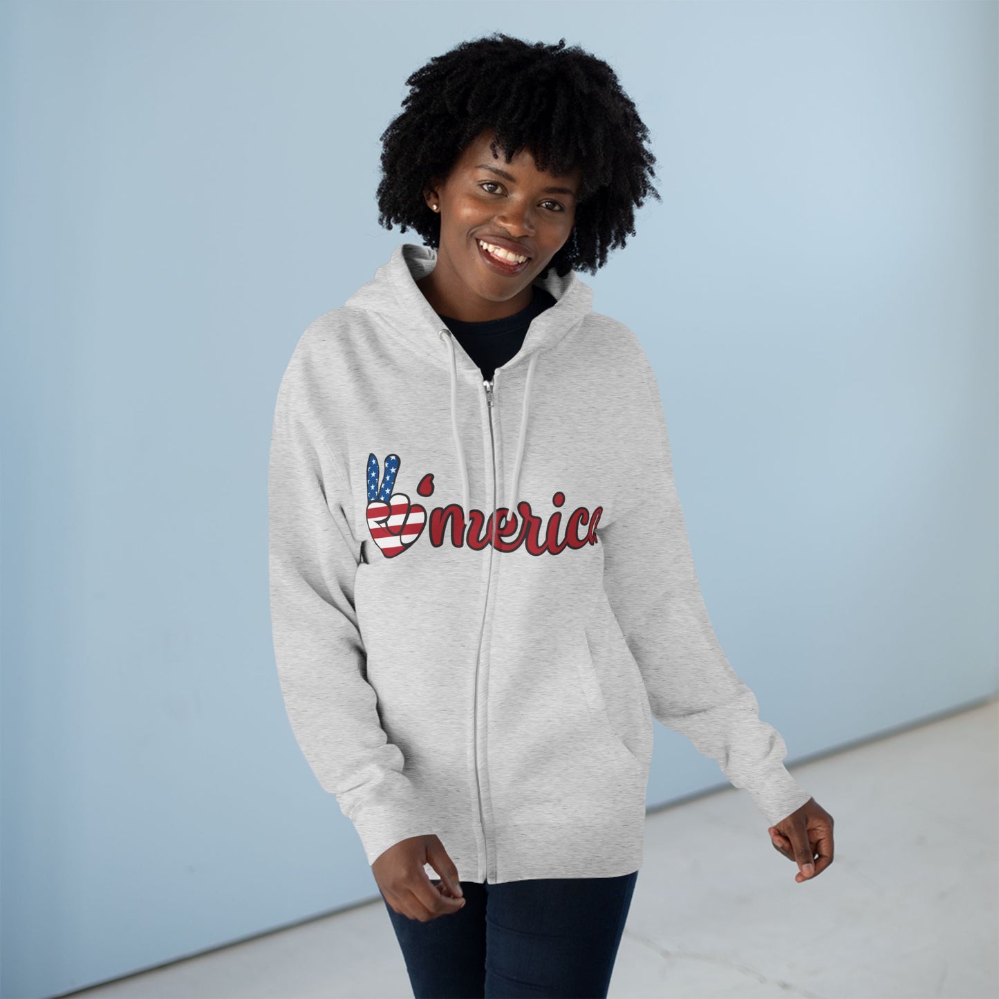 Patriotic Peace Zip Hoodie - Unisex American Flag Design