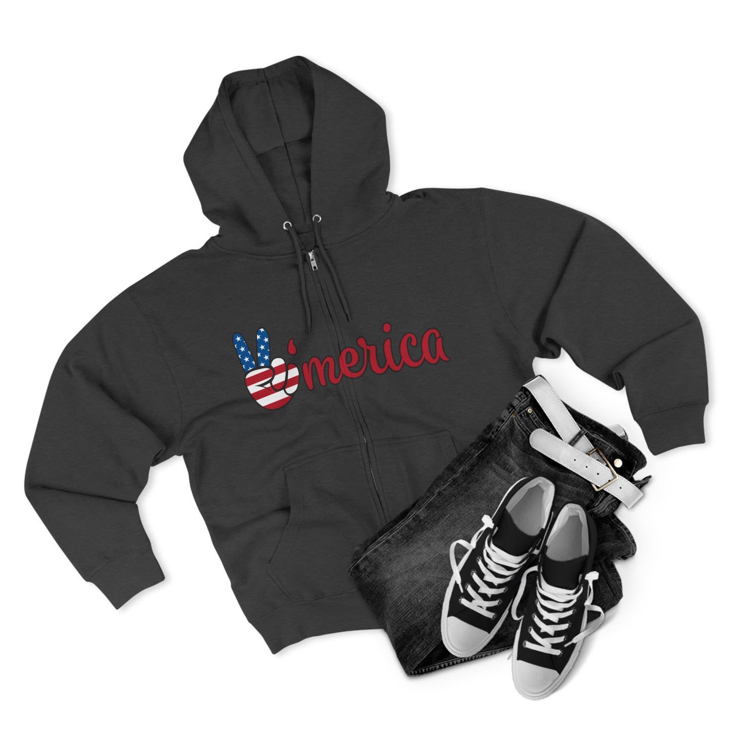 Patriotic Peace Zip Hoodie - Unisex American Flag Design