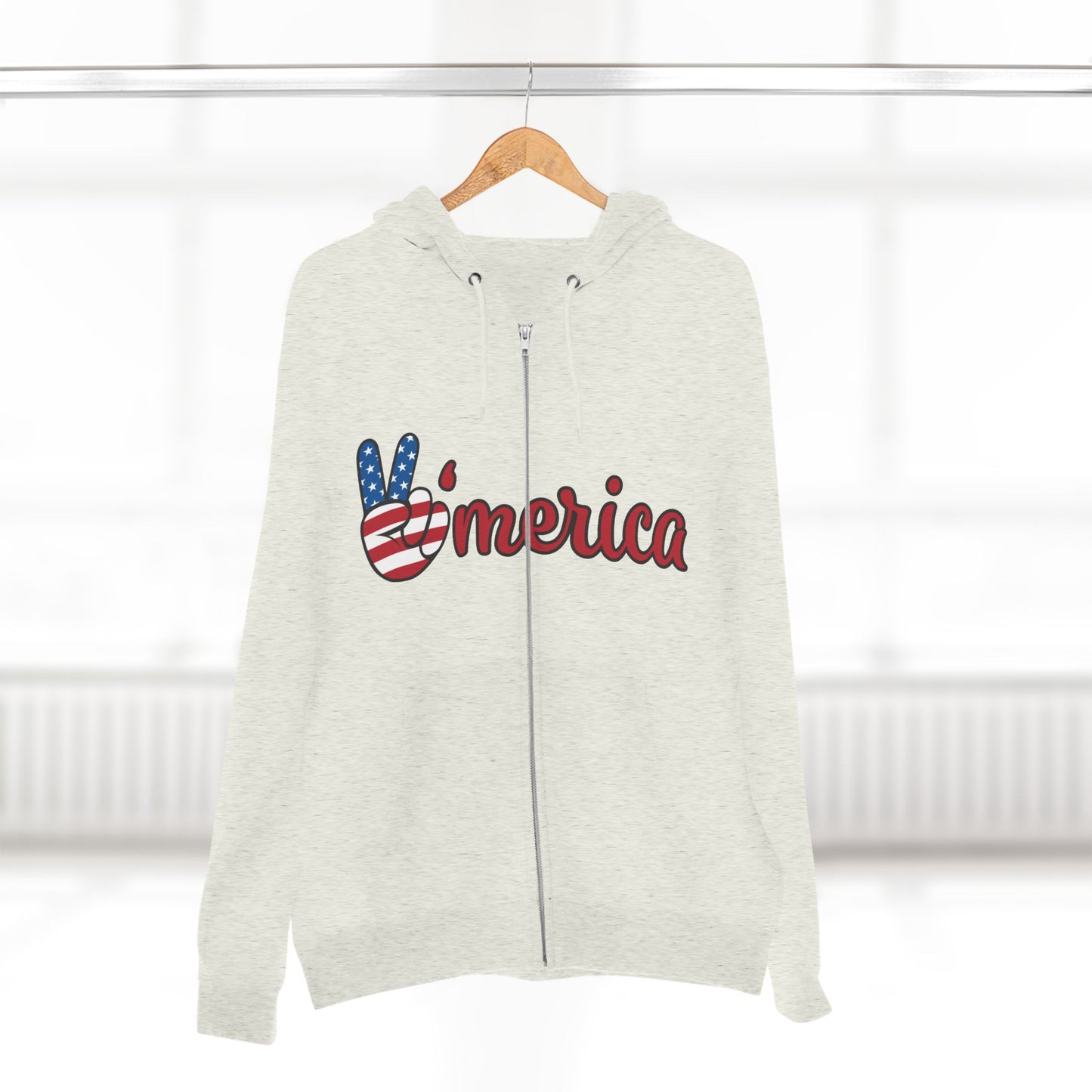Patriotic Peace Zip Hoodie - Unisex American Flag Design