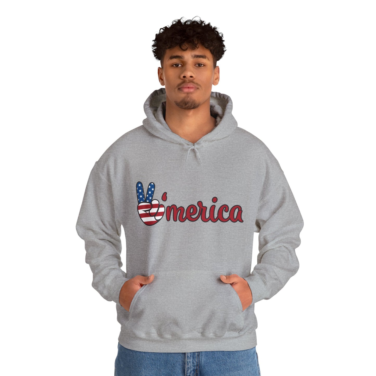 Man's Peace V'merica Hooded Sweatshirt - Comfortable Casual Wear for Celebrations