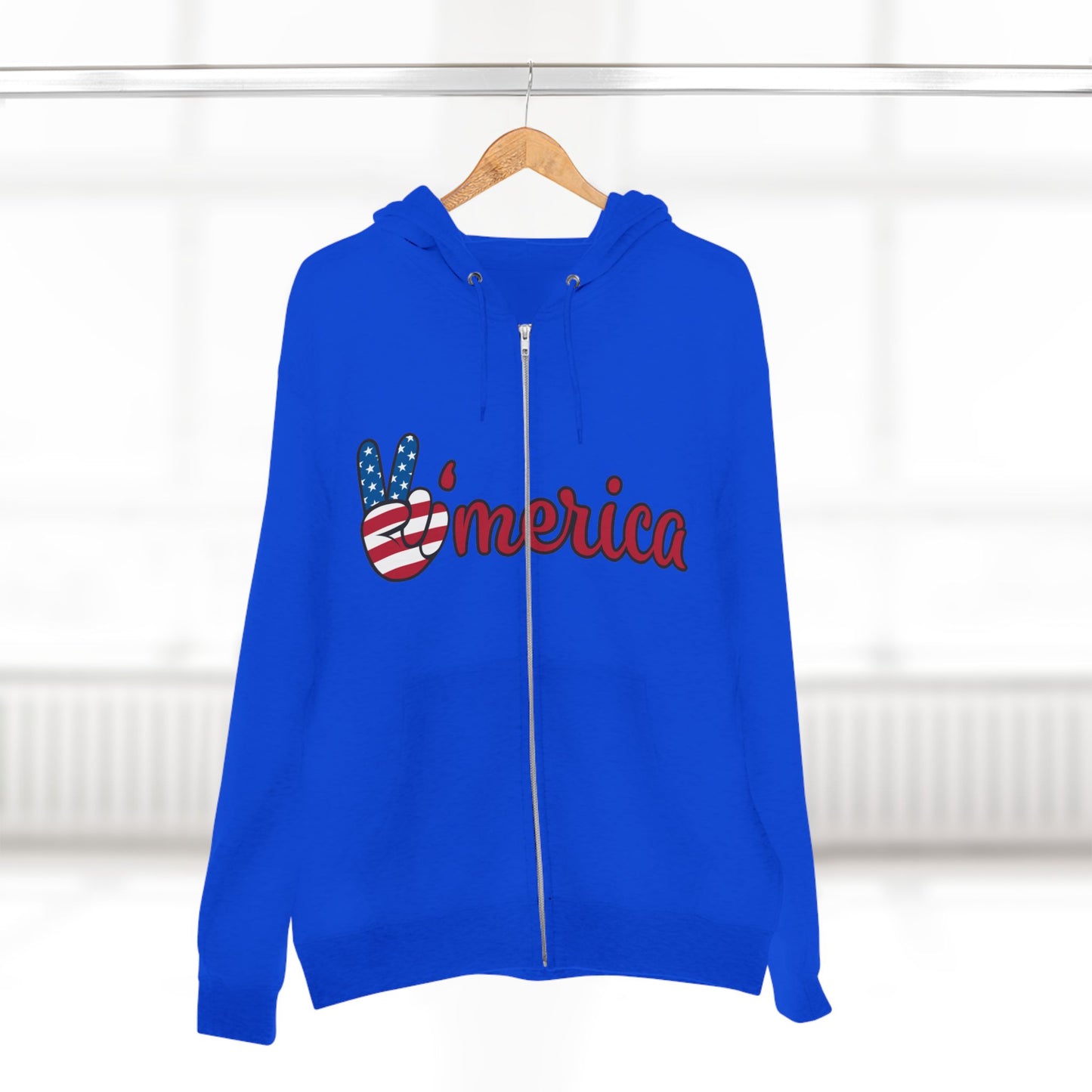 Patriotic Peace Zip Hoodie - Unisex American Flag Design