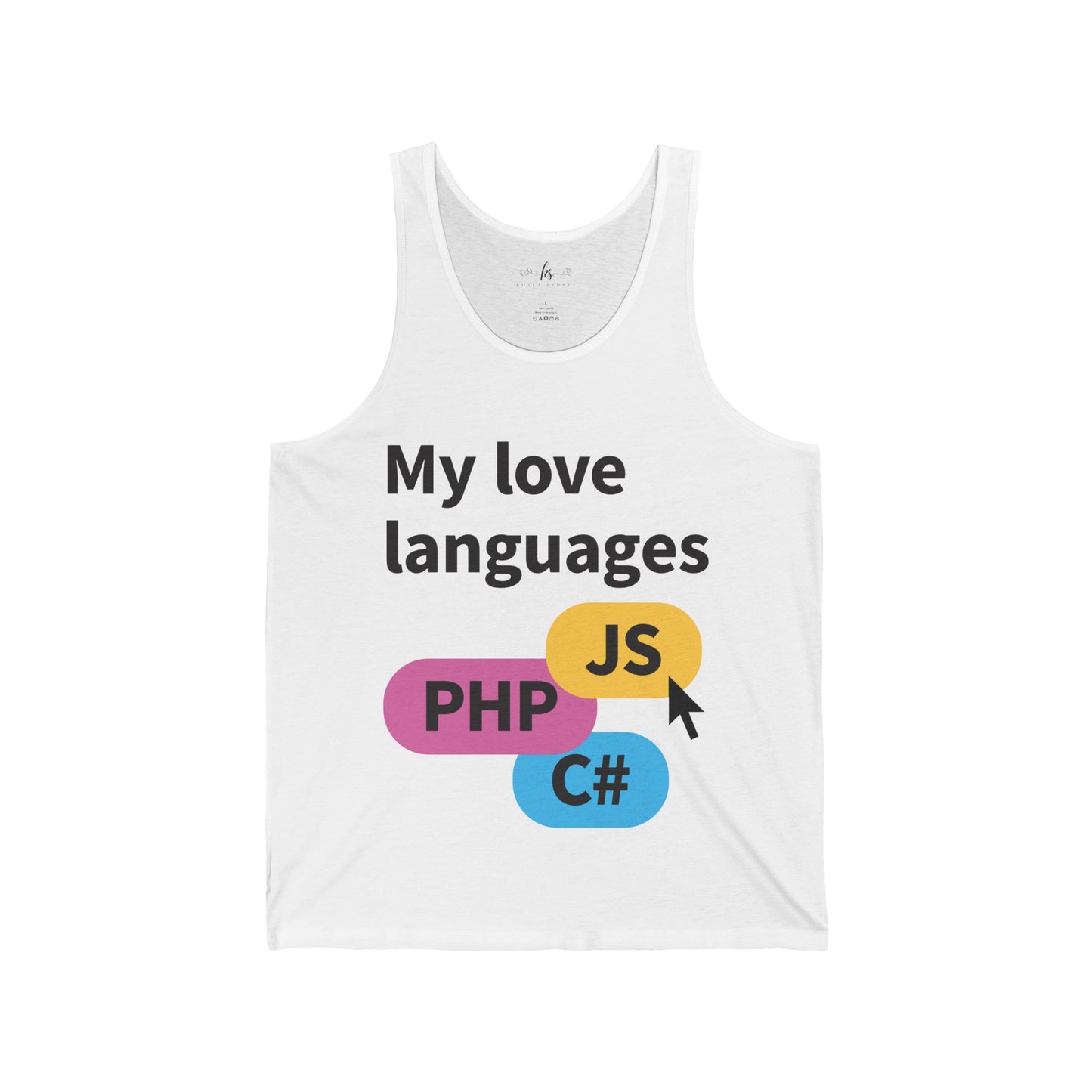 My Love Languages Man Jersey Tank Tops - PHP, JS, C# Coding Humor Tee