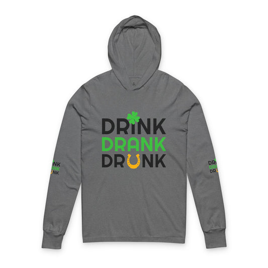 St. Patrick's Day Man Hooded Long Sleeve Tee - 'Drink Drank Drunk'