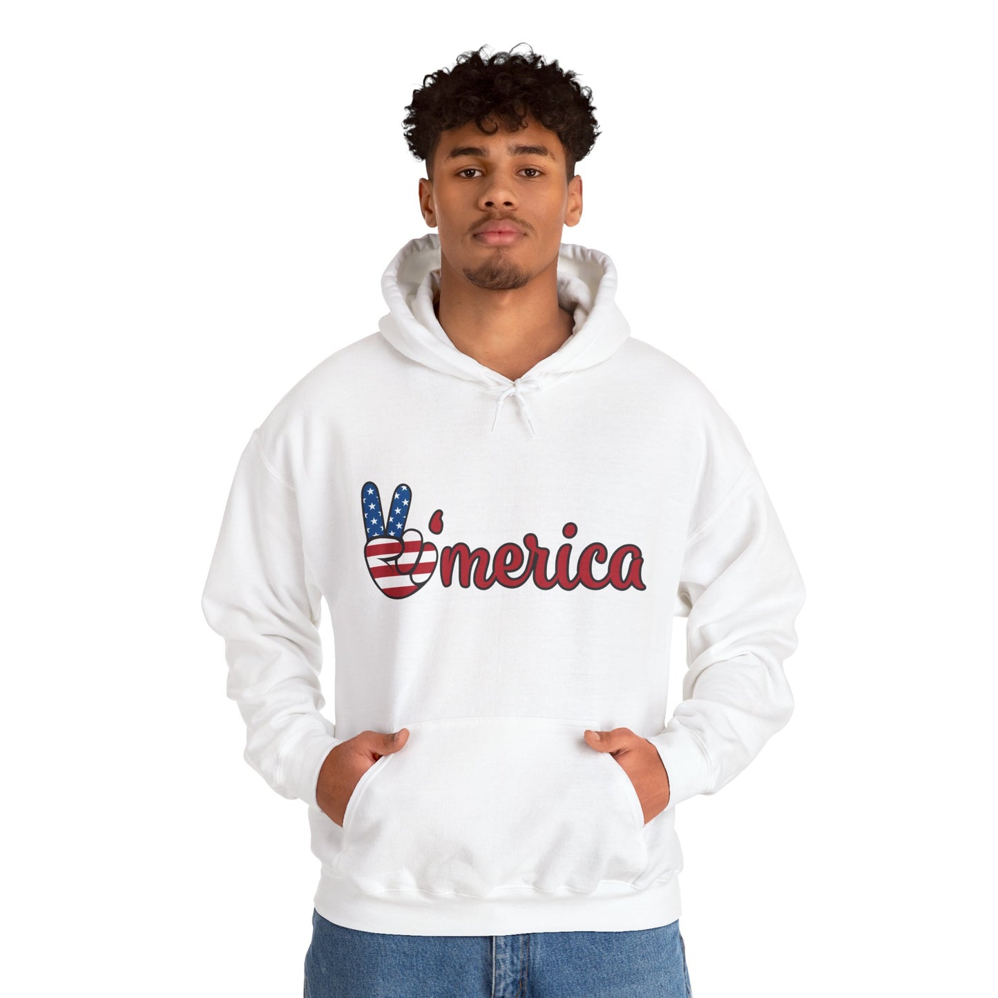 Man's Peace V'merica Hooded Sweatshirt - Comfortable Casual Wear for Celebrations