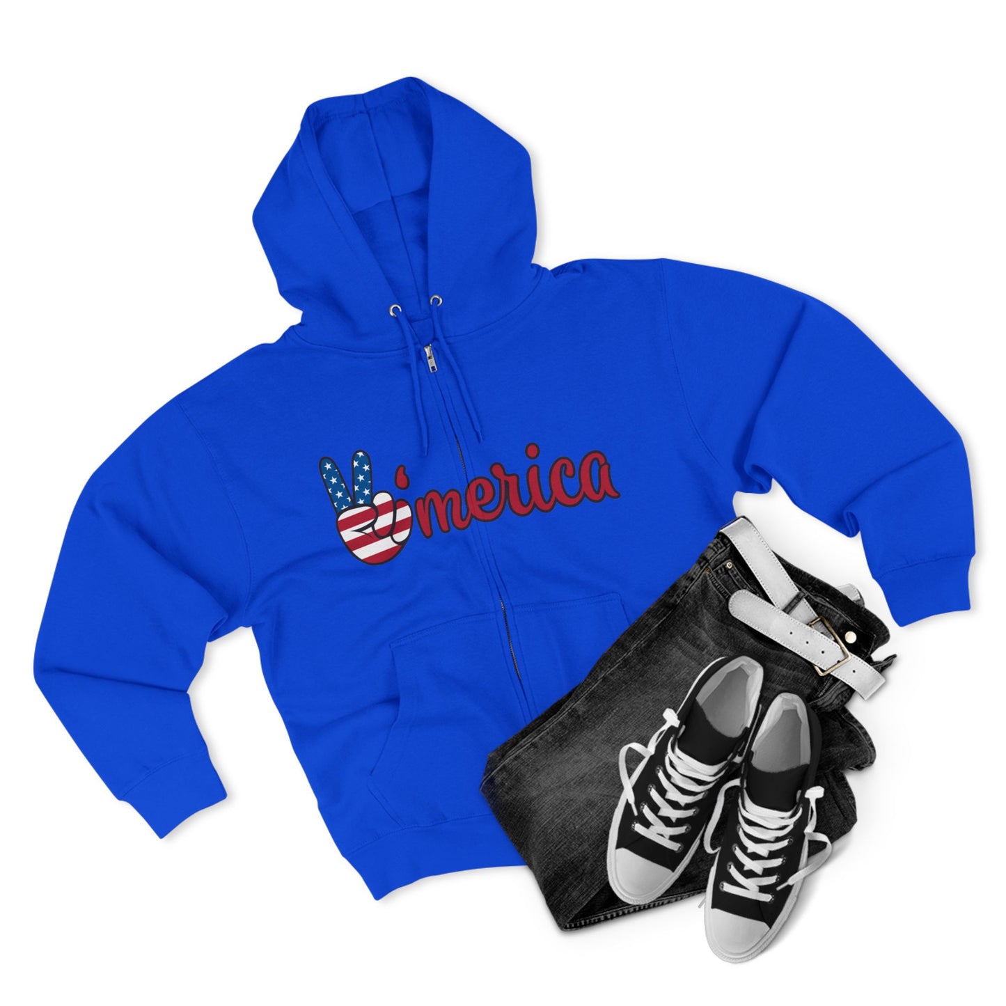 Patriotic Peace Zip Hoodie - Unisex American Flag Design