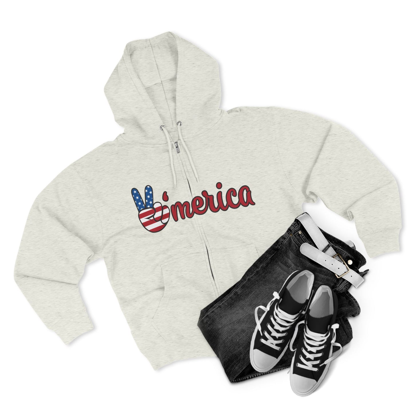 Patriotic Peace Zip Hoodie - Unisex American Flag Design