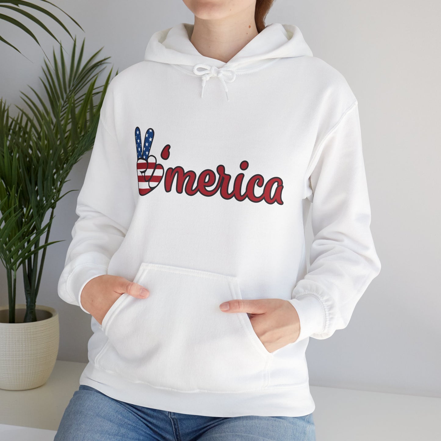 Unisex Peace V'merica Hooded Sweatshirt - Comfortable Casual Wear for Celebrations