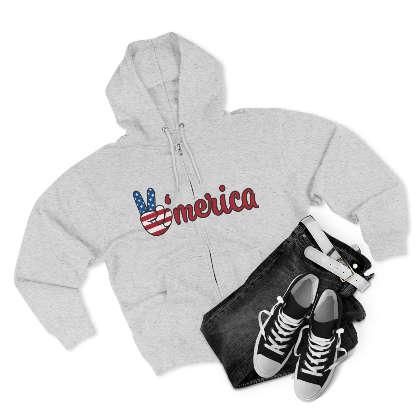 Patriotic Peace Zip Hoodie - Unisex American Flag Design