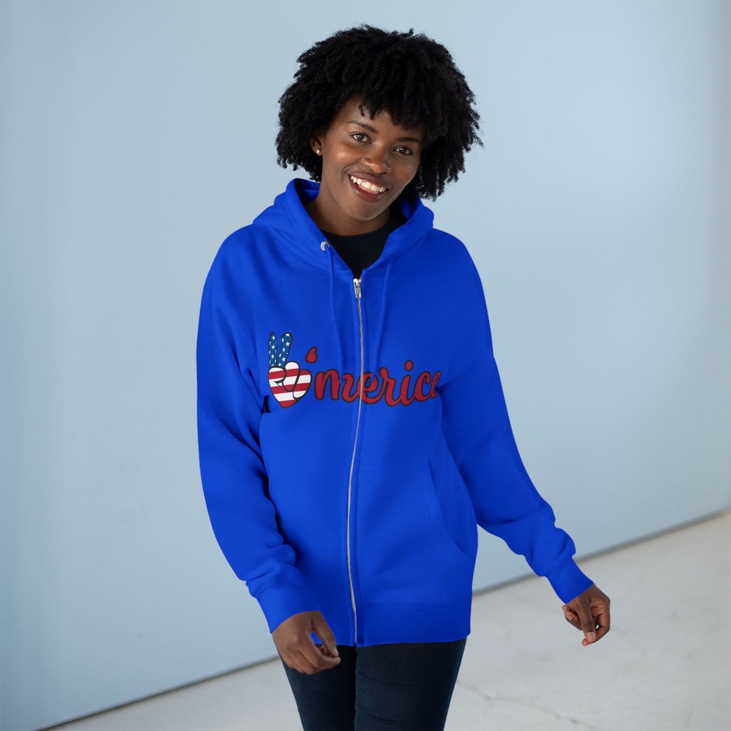 Patriotic Peace Zip Hoodie - Unisex American Flag Design