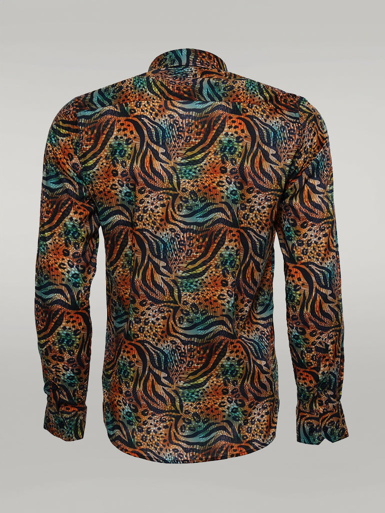 Animal Patterned Long Sleeves Multicolor Men Shirt