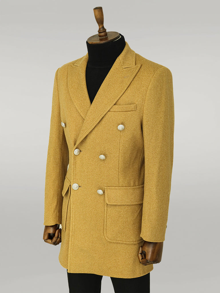 Metal Buttons Wool Cashmere Tan Men Double Breasted Coat