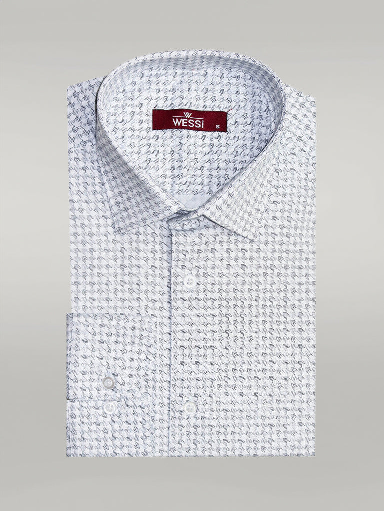 KOALA SYDNEY Houndstooth Pattern Slim Fit White Men Shirt -