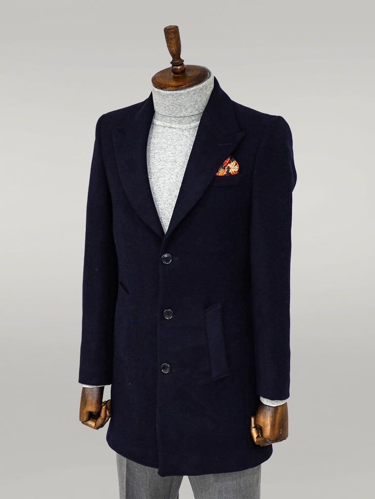 Wide Lapel Wool Black Men Coat