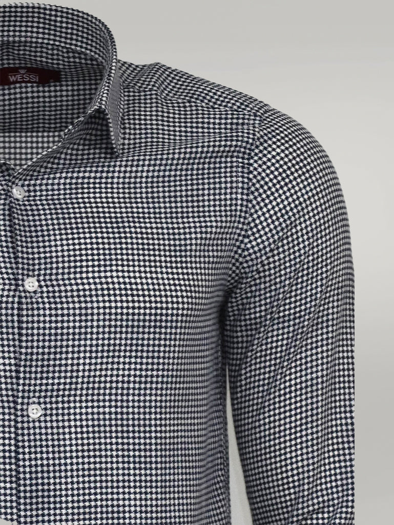 Houndstooth Pattern Navy Blue Men Shirt -
