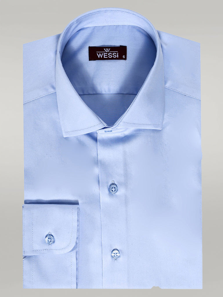 Cotton Satin Sky Blue Men Shirt -