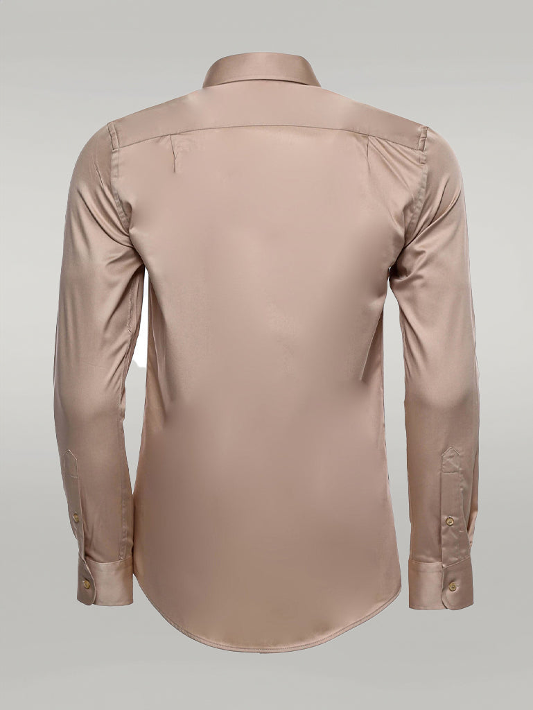 KOALA SYDNEY Cotton Satin Plain Long Sleeves Slim Fit Beige Men Shirt -