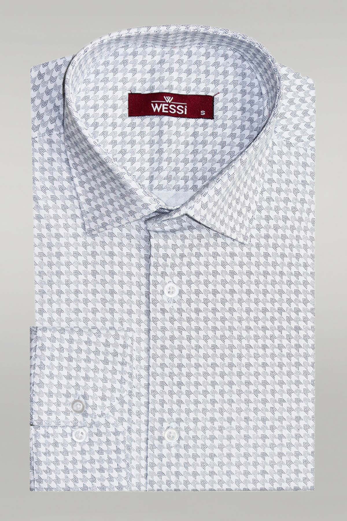 KOALA SYDNEY Houndstooth Pattern Slim Fit White Men Shirt -