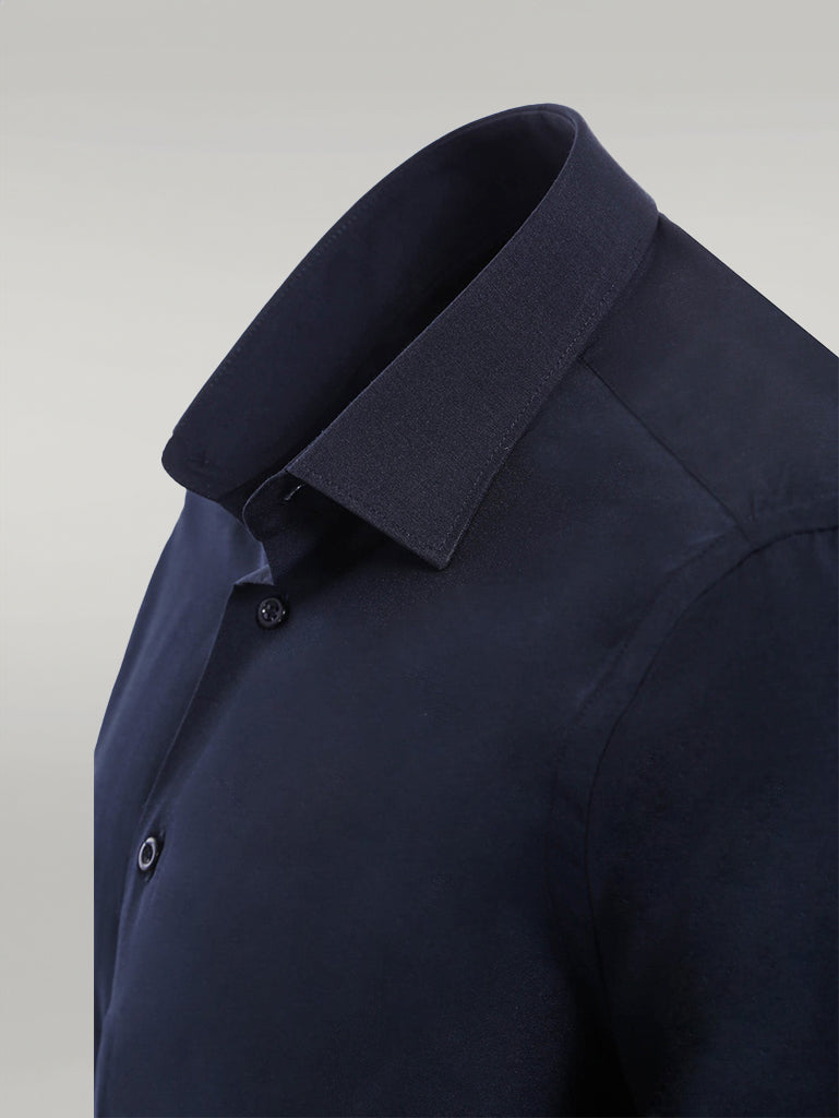 Plain Long Sleeves Regular Fit Navy Blue Men Shirt - Wessi
