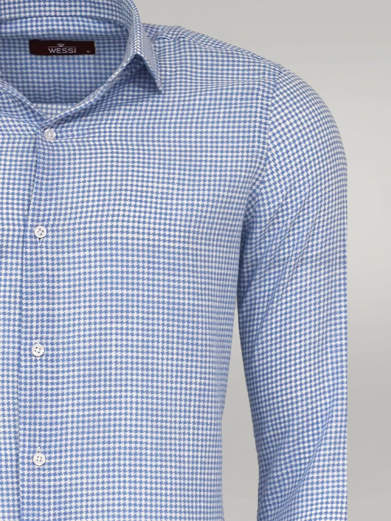 Houndstooth Pattern Sky Blue Men Shirt