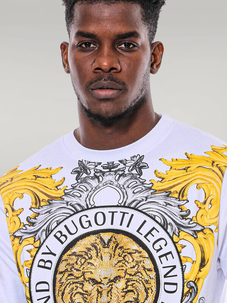 Lion Patterned Slim Fit White Sweatshirt - Wessi